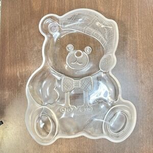 Vtg Mikasa Holiday Bear Frosted GLASS Tray Christmas Teddy Candy Dish 12"x 9.5"
